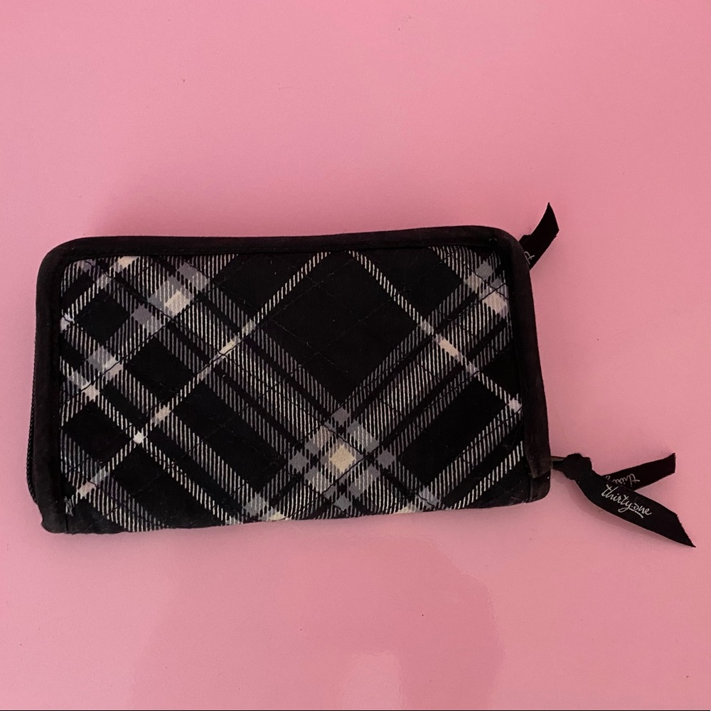 Thirty-One Zip Around Wallet in Black Plaid